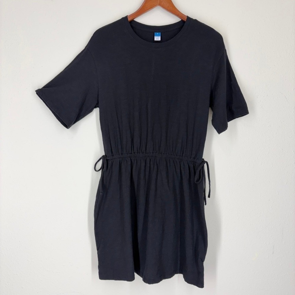 Old Navy Womens T-Shirt Dress M Black Cinched Tie Waist Short Sleeve Casual‎ LBD